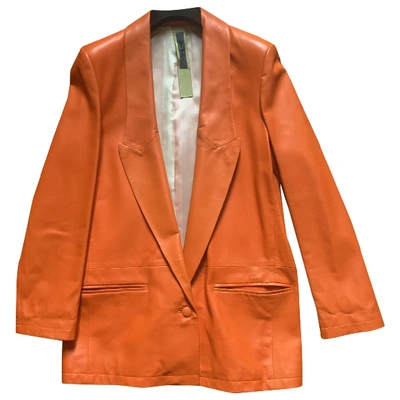 Pre-owned Simonetta Ravizza Leather Blazer In Orange