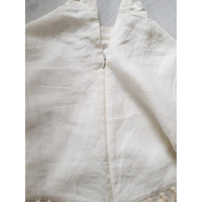 Pre-owned Stevie May Linen Mid-length Dress In White