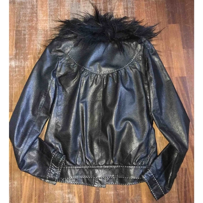 Pre-owned Fendi Leather Biker Jacket In Black