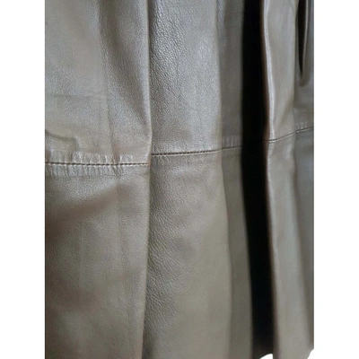 Pre-owned Reiss Leather Mid-length Skirt In Green