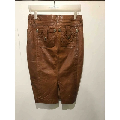 Pre-owned Just Cavalli Leather Mid-length Skirt In Brown