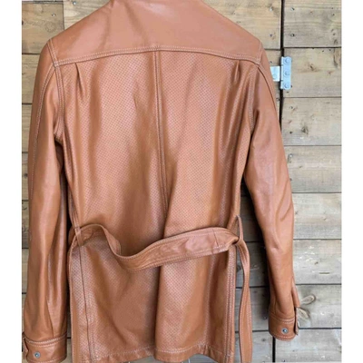 Pre-owned Belstaff Leather Biker Jacket In Orange