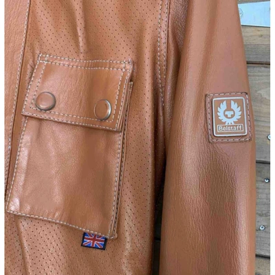 Pre-owned Belstaff Leather Biker Jacket In Orange