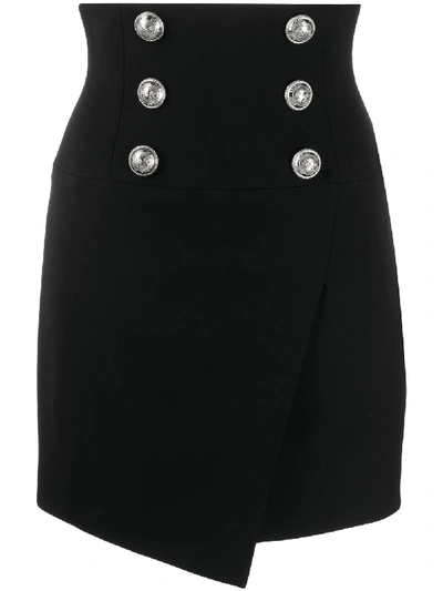Shop Balmain Short Buttoned Wrap Skirt In Black