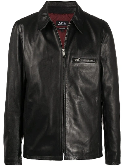 Shop Apc Zipped Leather Jacket In Black