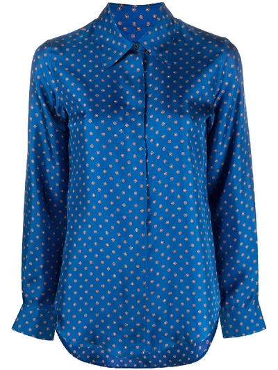Shop Alberto Biani Floral-print Silk Shirt In Blue