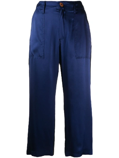 Shop Jejia Two-tone Cropped Trousers In Blue