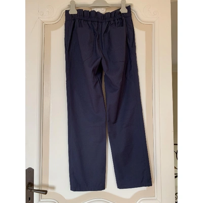Pre-owned Adam Lippes Wool Straight Pants In Navy