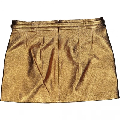 Pre-owned Gucci Leather Mini Skirt In Gold
