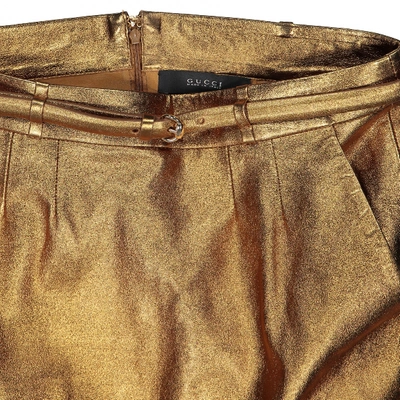 Pre-owned Gucci Leather Mini Skirt In Gold