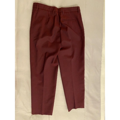 Pre-owned Miu Miu Wool Straight Pants In Burgundy