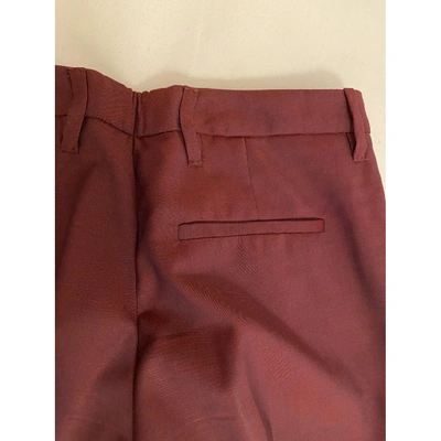 Pre-owned Miu Miu Wool Straight Pants In Burgundy