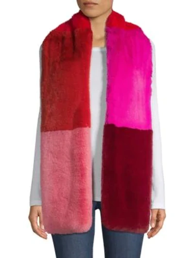 Shop Jocelyn Savage Love Faux Fur Colorblocked Wide Scarf In Red Multi