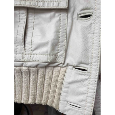 Pre-owned Gucci Leather Biker Jacket In White