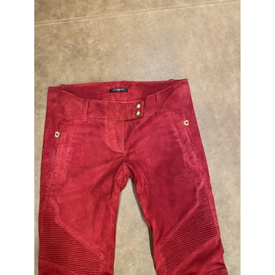 Pre-owned Balmain Red Suede Trousers