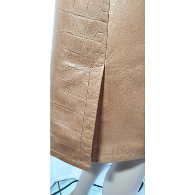 Pre-owned Dior Leather Coat In Camel