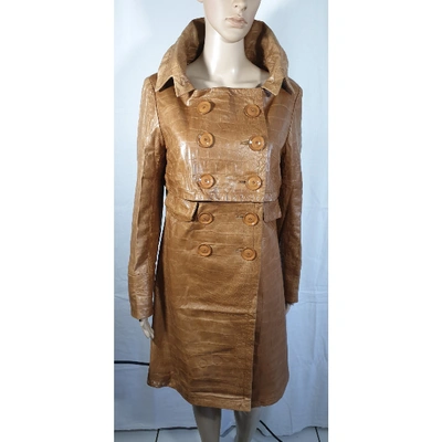 Pre-owned Dior Leather Coat In Camel