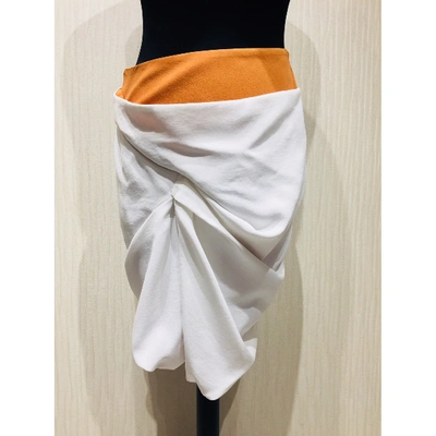 Pre-owned Mugler Silk Mid-length Skirt In White