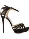 Jimmy Choo Damsel Black Suede And Gold Mirror Leather Platform Sandals