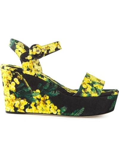 Dolce & Gabbana Acacia Print Brocade Wedge Sandals