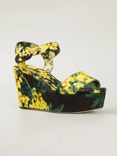 Shop Dolce & Gabbana Acacia Print Brocade Wedge Sandals