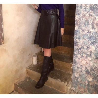 Pre-owned A. Testoni' Black Leather Skirt