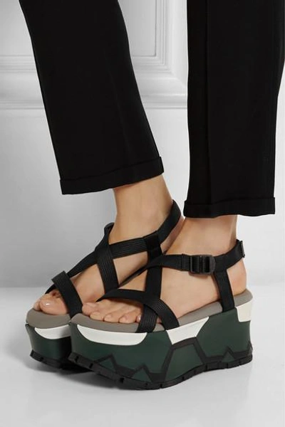 Shop Marni Canvas Platform Sandals In Black