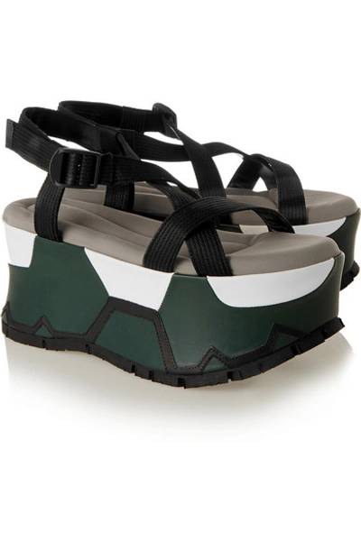 Shop Marni Canvas Platform Sandals In Black