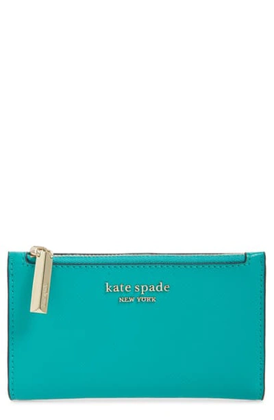 Shop Kate Spade Small Spencer Saffiano Leather Bifold Wallet In Fiji Green