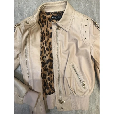 Pre-owned Dolce & Gabbana Beige Leather Leather Jacket