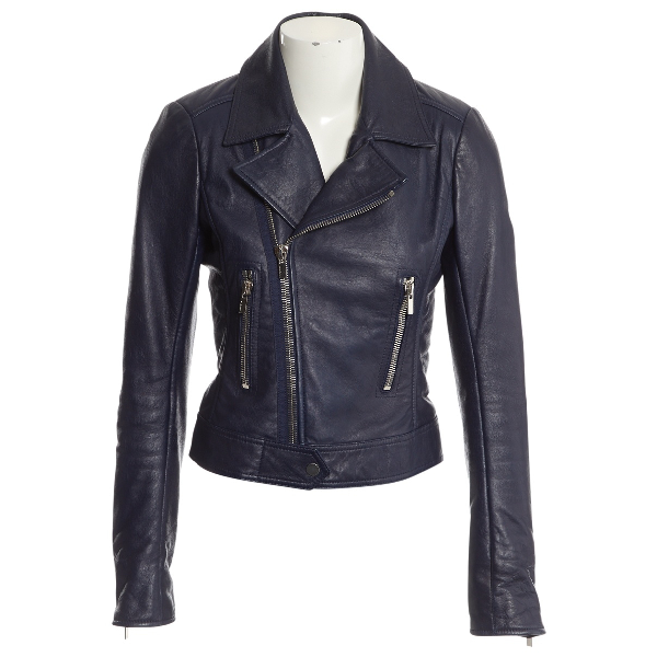 Pre-Owned Balenciaga Navy Leather Jacket | ModeSens