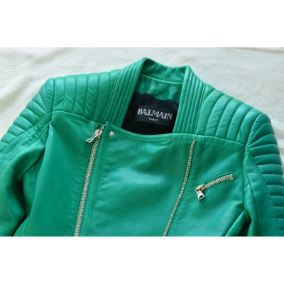 Pre-owned Balmain Green Leather Leather Jacket