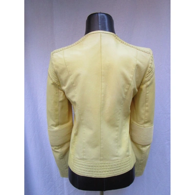 Pre-owned Roberto Cavalli Leather Biker Jacket In Yellow