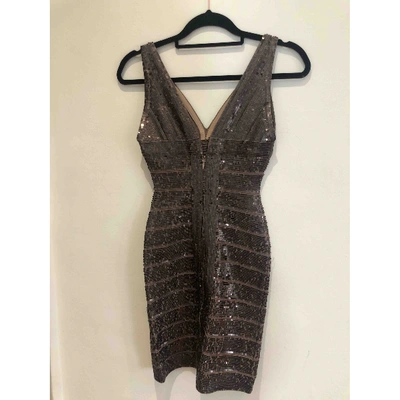 Pre-owned Herve Leger Glitter Mini Dress In Brown