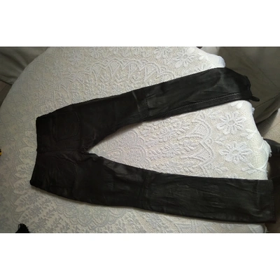 Pre-owned Ralph Lauren Leather Straight Pants In Black