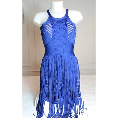 Pre-owned Herve Leger Mini Dress In Blue