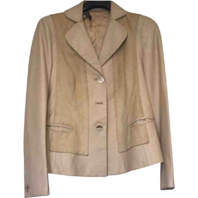 Pre-owned Ferragamo Leather Jacket In Beige