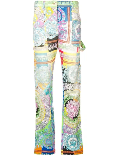 Shop Versace Technicolor Baroque Print Jeans Multicolor