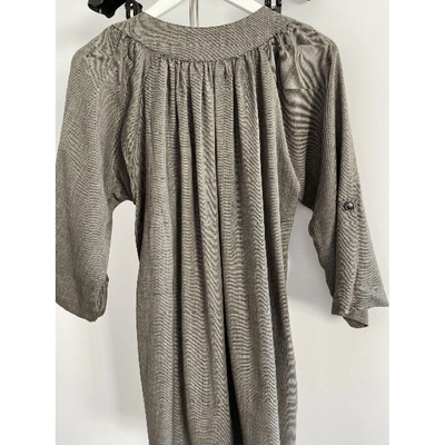 Pre-owned Nicole Farhi Wool Mini Dress In Khaki