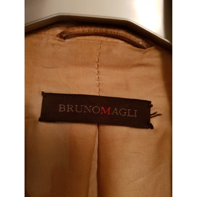 Pre-owned Bruno Magli Leather Biker Jacket In Beige