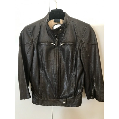 Pre-owned Fendi Leather Biker Jacket In Brown