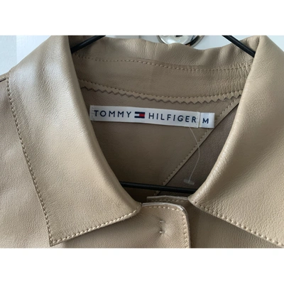 Pre-owned Tommy Hilfiger Leather Jacket In Beige