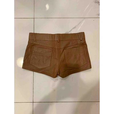 Pre-owned American Retro Leather Mini Short In Camel