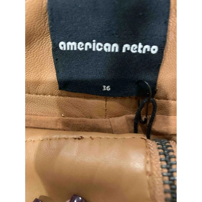 Pre-owned American Retro Leather Mini Short In Camel