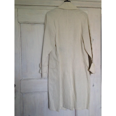Pre-owned Gucci Linen Trench Coat In Beige