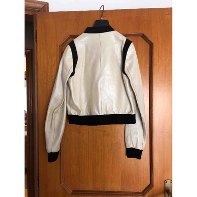 Pre-owned Miu Miu Leather Biker Jacket In White