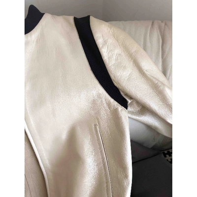 Pre-owned Miu Miu Leather Biker Jacket In White