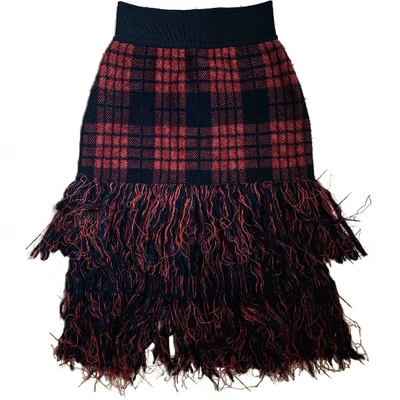 Pre-owned Balmain Wool Mid-length Skirt In Red