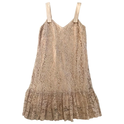 Pre-owned Dolce & Gabbana Lace Mini Dress In Beige