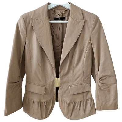 Pre-owned Elisabetta Franchi Leather Jacket In Beige